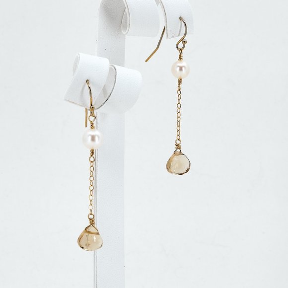 Pearl & Citrine Dangle Earrings, 14K Gold Filled Gemstone Earrings - Picture 5 of 10